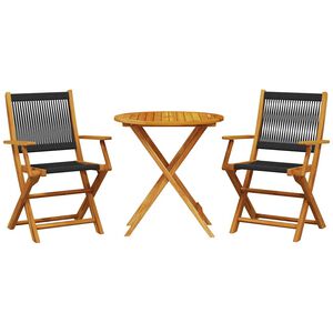 vidaXL 3-osainen Bistrosarja musta polypropeeni ja t&auml;ysi akasiapuu
