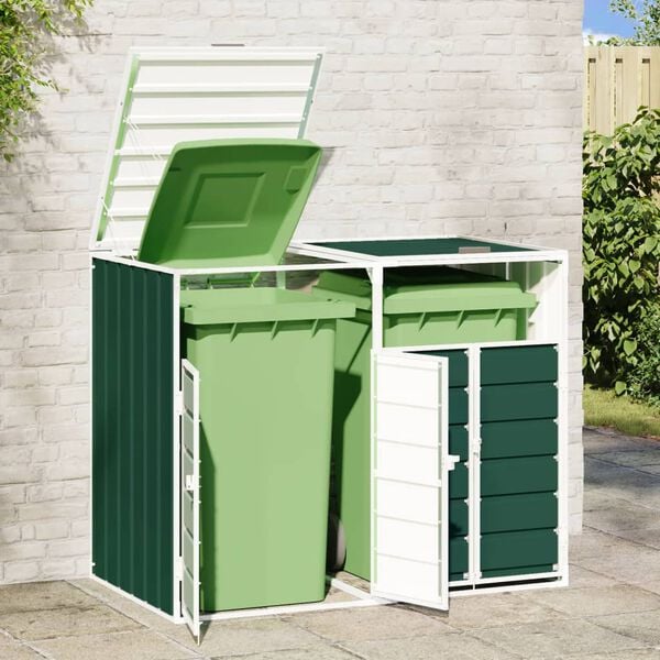 vidaXL Wheelie Bin Säilytys kaksoisastioille Vihreä 144x81x113cm Teräs