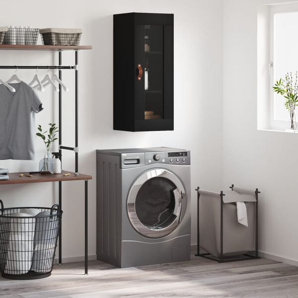 vidaXL Sein&auml;kiinnitett&auml;v&auml; kaappi musta 34,5x34x90 cm