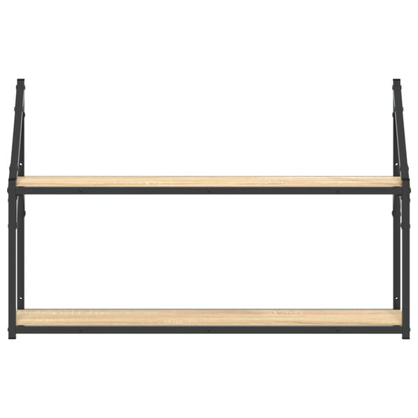 vidaXL Sein&auml;hylly 2 kerrosta Sonoma-tammi 80x21x51 cm tekninen puu