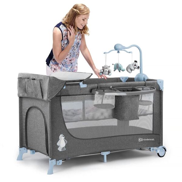 Kinderkraft Kokoontaittuva vauvas&auml;nky JOY tarvikkeilla siniharmaa