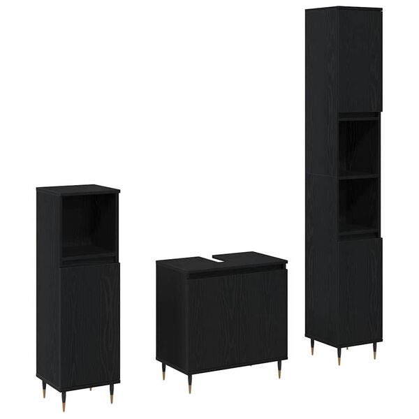 vidaXL Kylpyhuonekalustesetti 3 pcs Musta tammi. 30 x 30 x 190 cm