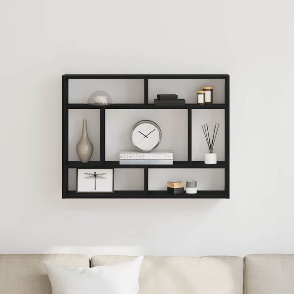 vidaXL Seinähylly musta tammi 75x16x55 cm tekopuu