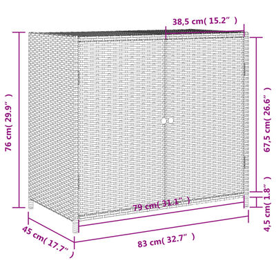 vidaXL Puutarhan säilytyskaappi harmaa 83x45x76 cm polyrottinki