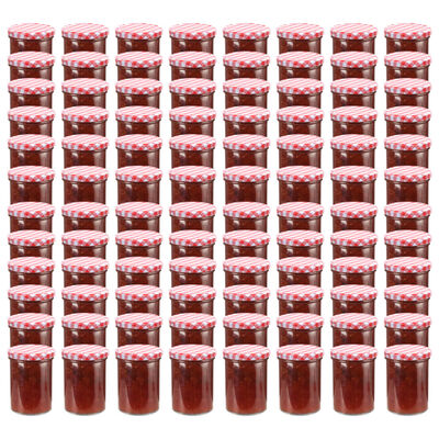 vidaXL Lasiset hillopurkit valkopunaisilla kansilla 96 kpl 400 ml