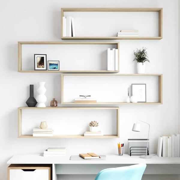 vidaXL Kuutiosein&auml;hyllyt 4 kpl Sonoma-tammi 100x15x30 cm tekninen puu