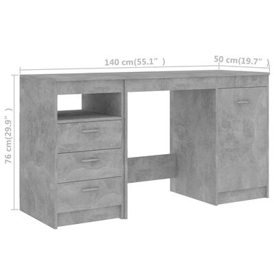 vidaXL Työpöytä betoninharmaa 140x50x76 cm tekninen puu