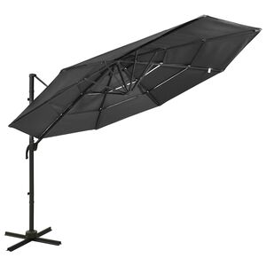 vidaXL 4-tasoinen Aurinkovarjo alumiinitolppa antrasiitti 3x3 m