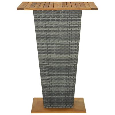 vidaXL Baaripöytä harmaa 80x80x110 cm polyrottinki ja täysi akaasiapuu