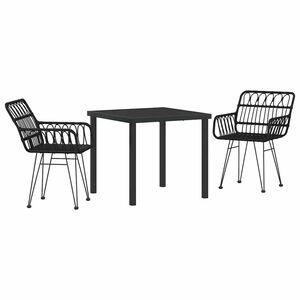 vidaXL Piharuokailu setti 3 pcs Musta Jauhemaalattu Ter&auml;s