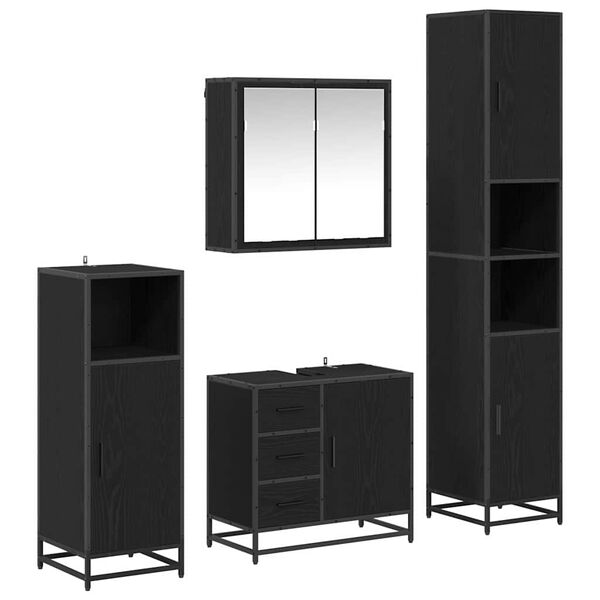 vidaXL Kylpyhuonekalustesetti hyllyll&auml; 4 pcs Musta tammi. Tekninen puu