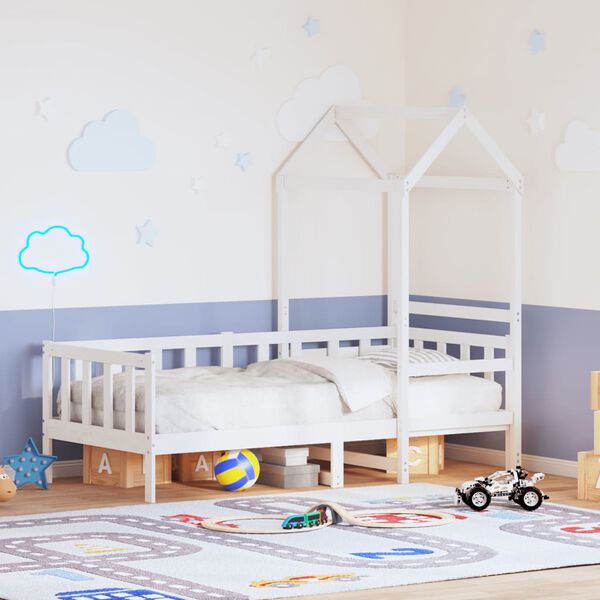 vidaXL Sohvasänky katoksella valkoinen 90x200 cm täysi mänty