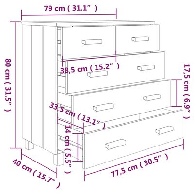vidaXL Sivupöytä HAMAR hunajanruskea 79x40x80 cm täysi mänty