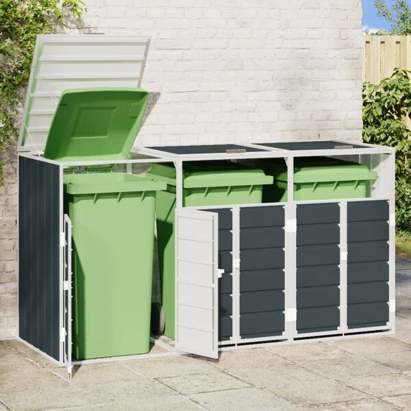 vidaXL Wheelie Bin S&auml;ilytys Triple Bins Antrasiitti 216x81x115cm Ter&auml;s