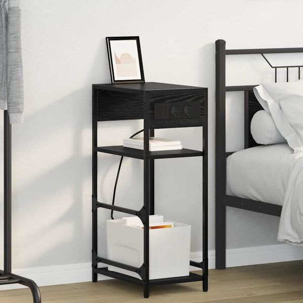 vidaXL Y&ouml;p&ouml;yt&auml;kaappi Musta tammi. 40 x 27 x 76 cm Tekninen puu