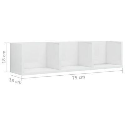 vidaXL CD-seinähylly korkeakiilto valkoinen 75x18x18 cm lastulevy