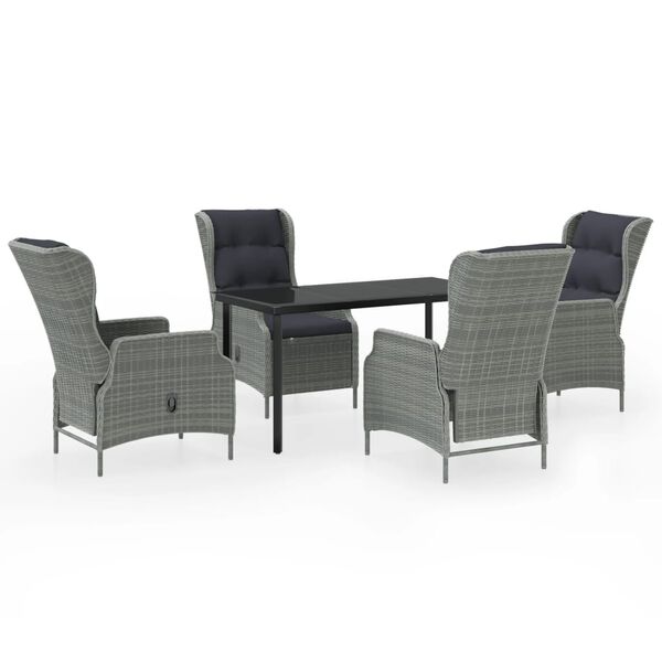 vidaXL 5-osainen Ulkoruokailuryhm&auml; tyynyill&auml; vaaleanharmaa