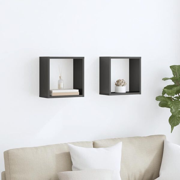 vidaXL Kuutiosein&auml;hyllyt 2 kpl korkeakiilto harmaa 30x15x30 cm