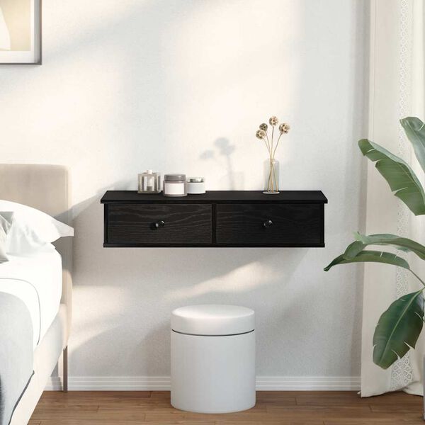 vidaXL Sein&auml;hylly laatikoilla musta 80x34x17 cm tekninen puu