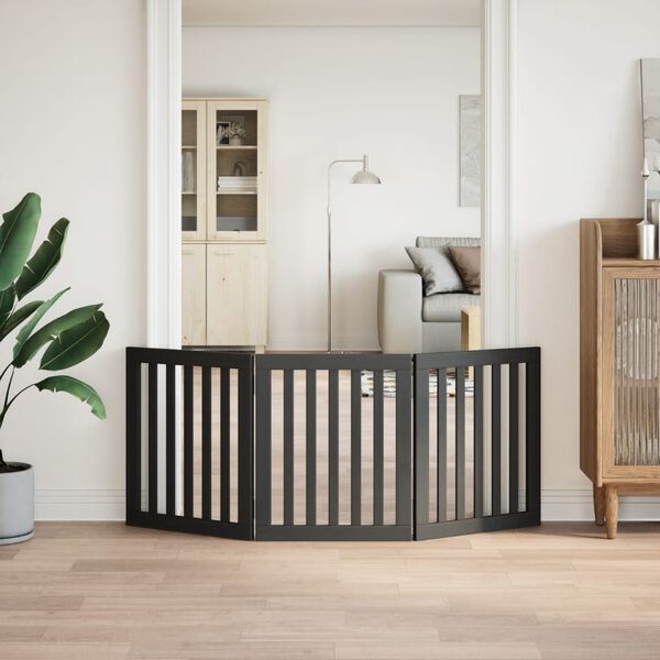 vidaXL Koiraportti kokoontaittuva 3 paneelia musta 150 cm poppelipuu