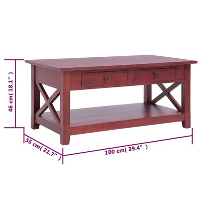 vidaXL Sohvapöytä ruskea 100x55x46 cm täysi mahonki