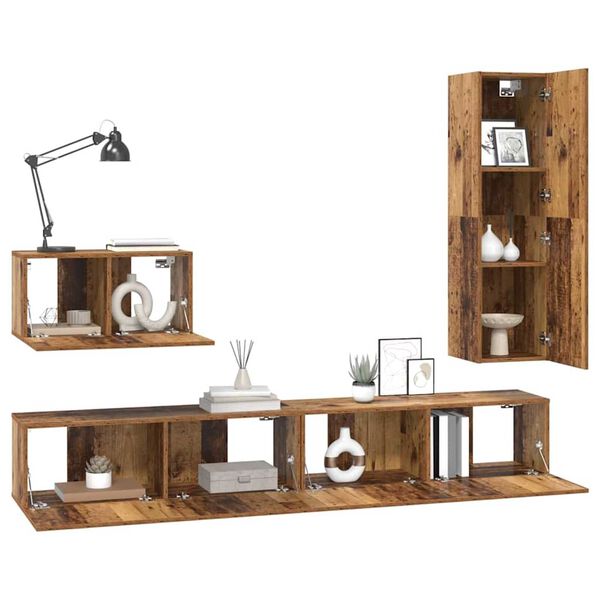 vidaXL TV-tasosetti laatikon kanssa 4 pcs Vanha Puu Tekninen puu