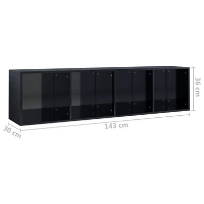 vidaXL Kirjakaappi/TV-kaappi korkeakiilto musta 36x30x143 cm lastulevy