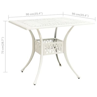 vidaXL Puutarhapöytä valkoinen 90x90x73 cm valualumiini