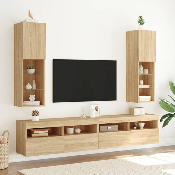 vidaXL TV-kaapit LED-valoilla 2 kpl Sonoma-tammi 30,5x30x102 cm