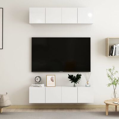 vidaXL TV-tasot 4 kpl korkeakiilto valkoinen 60x30x30 cm lastulevy
