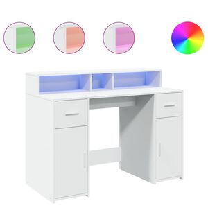 vidaXL Ty&ouml;p&ouml;yt&auml; LED-valoilla valkoinen 120x55x91 cm tekninen puu