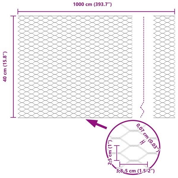 vidaXL Kuusikulmainen aita Vihreä 0,4 x 10 m Teräs