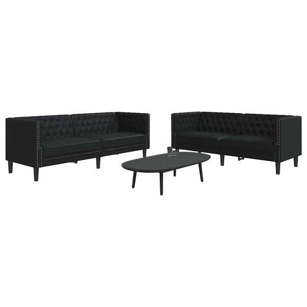 vidaXL Olohuoneen sohva 2 pcs Musta 194 x 74,5 x 70,5 cm Nahkavaatetus