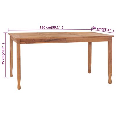 vidaXL Puutarhan ruokapöytä 150x90x75 cm täysi tiikki