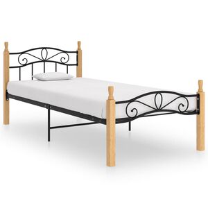vidaXL S&auml;ngynrunko musta metalli ja t&auml;ysi tammi 90x200 cm