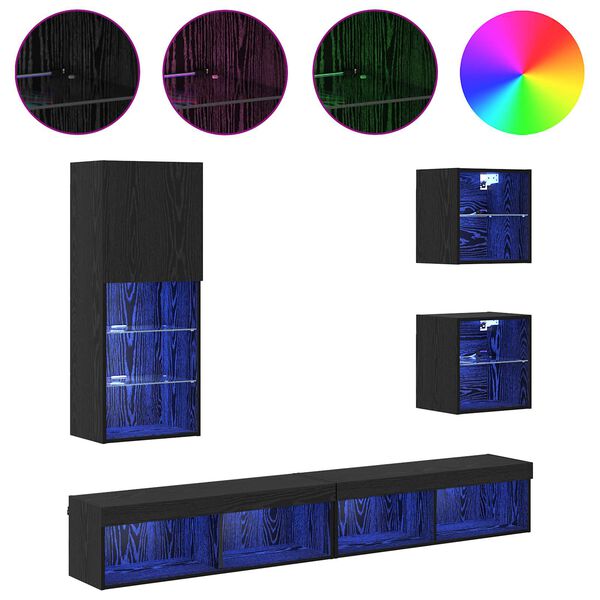 TV Sein&auml;kappaleet LED:ll&auml; 5 pcs Musta tammi. Tekninen puu