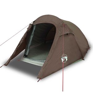 vidaXL Camping Teltta Tunneli 2-hengen ruskea vedenpit&auml;v&auml;