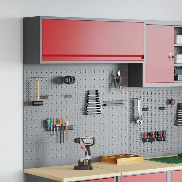 vidaXL Työkalukaappi ja pegboard-setti hyllyllä 3 pcs Punainen