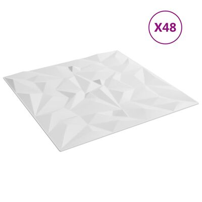 vidaXL Seinäpaneelit 48 kpl valkoinen 50x50 cm EPS 12 m² ametisti