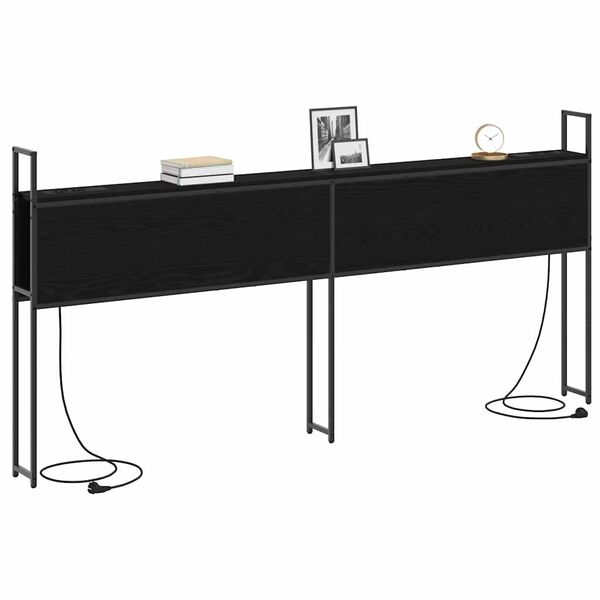 vidaXL S&auml;ilytyss&auml;nky latausasemalla Musta tammi 203 x 15 x 98 cm