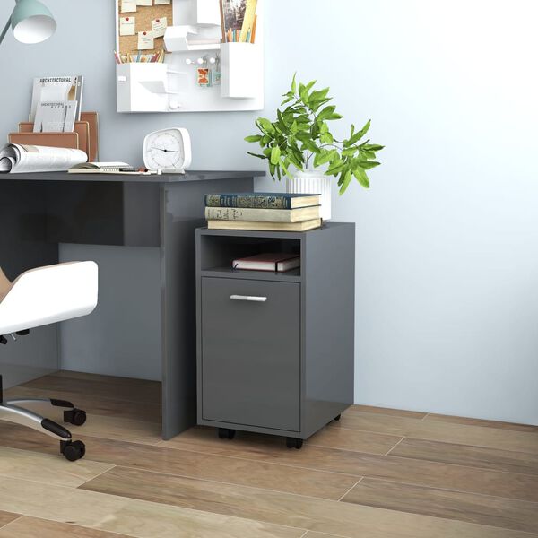 vidaXL Sivukaappi py&ouml;rill&auml; korkeakiilto harmaa 33x38x60cm lastulevy