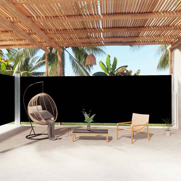 vidaXL Sisäänvedettävä sivumarkiisi musta 200x1000 cm