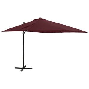 vidaXL Aurinkovarjo cantilever tolpalla ja LEDit 250 cm viininpunainen