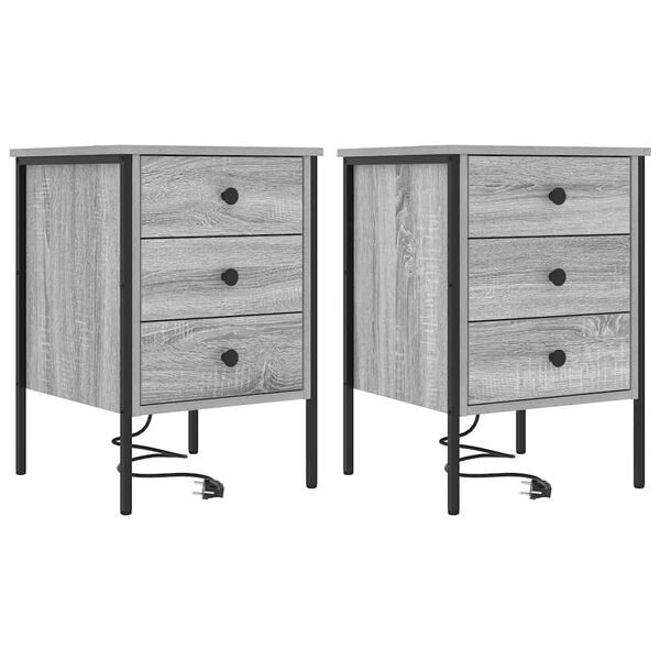 vidaXL Y&ouml;p&ouml;yt&auml;kaappi 2 pcs Harmaa Sonoma 42 x 41 x 61 cm Tekninen puu