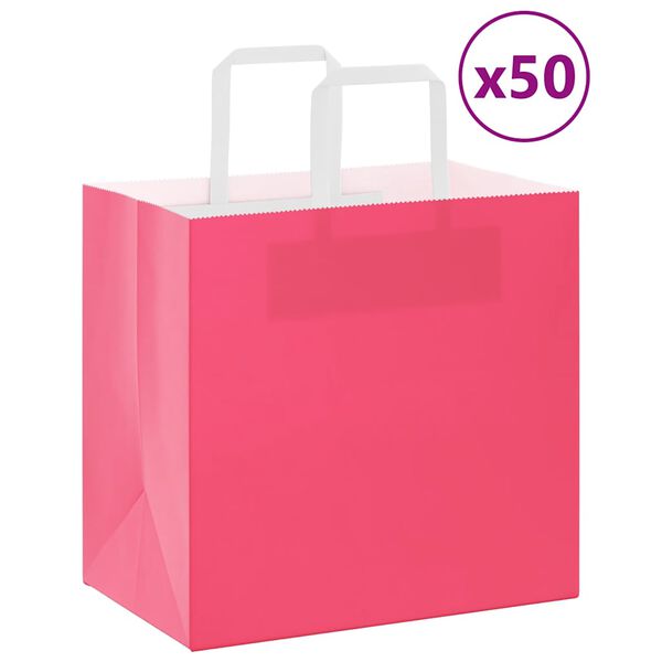 vidaXL Paperikassit 50 kpl kahvoilla pinkki 26x17x25 cm