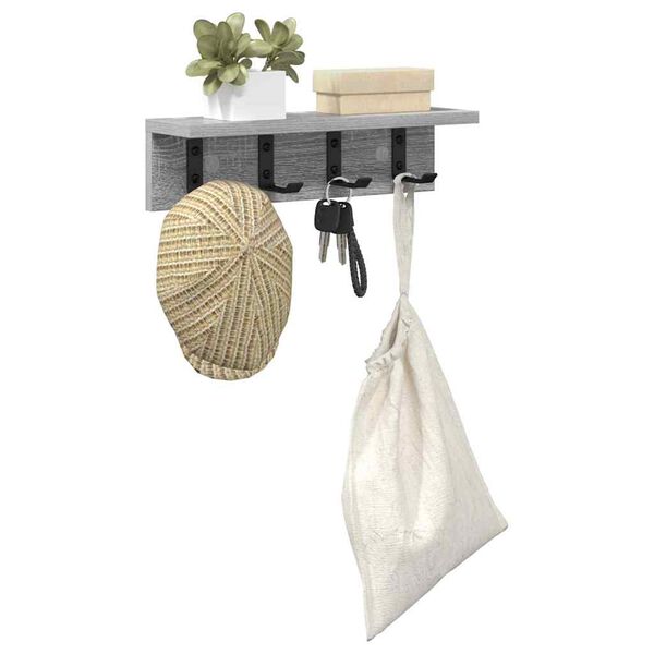 vidaXL Sein&auml;lle asennettava takkihylly s&auml;ilytystilassa Harmaa Sonoma