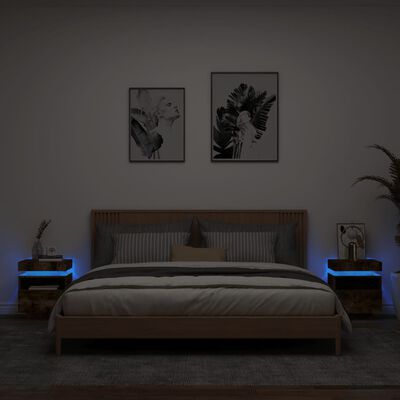 vidaXL Yöpöytä LED-valoilla 2 kpl savutammi 40x39x48,5 cm