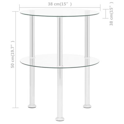 vidaXL 2-kerroksinen sivupöytä läpinäkyvä 38 cm karkaistu lasi