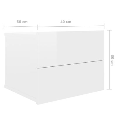 vidaXL Yöpöytä korkeakiilto valkoinen 40x30x30 cm lastulevy