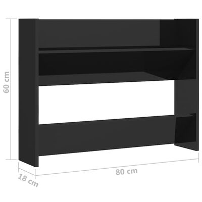 vidaXL Seinäkenkäkaappi korkeakiilto musta 80x18x60 cm lastulevy